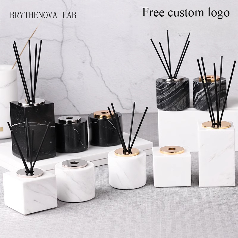 Home Fragrance Luxury - ขวดน้ำหอมอโรมาเธอราพีลายหินอ่อน ไม่ใช้ไฟ ขวดน้ำหอมหรูหราสำหรับห้องนั่งเล่น ห้องน้ำ ห้องนอน เครื่องกระจายกลิ่นหอม