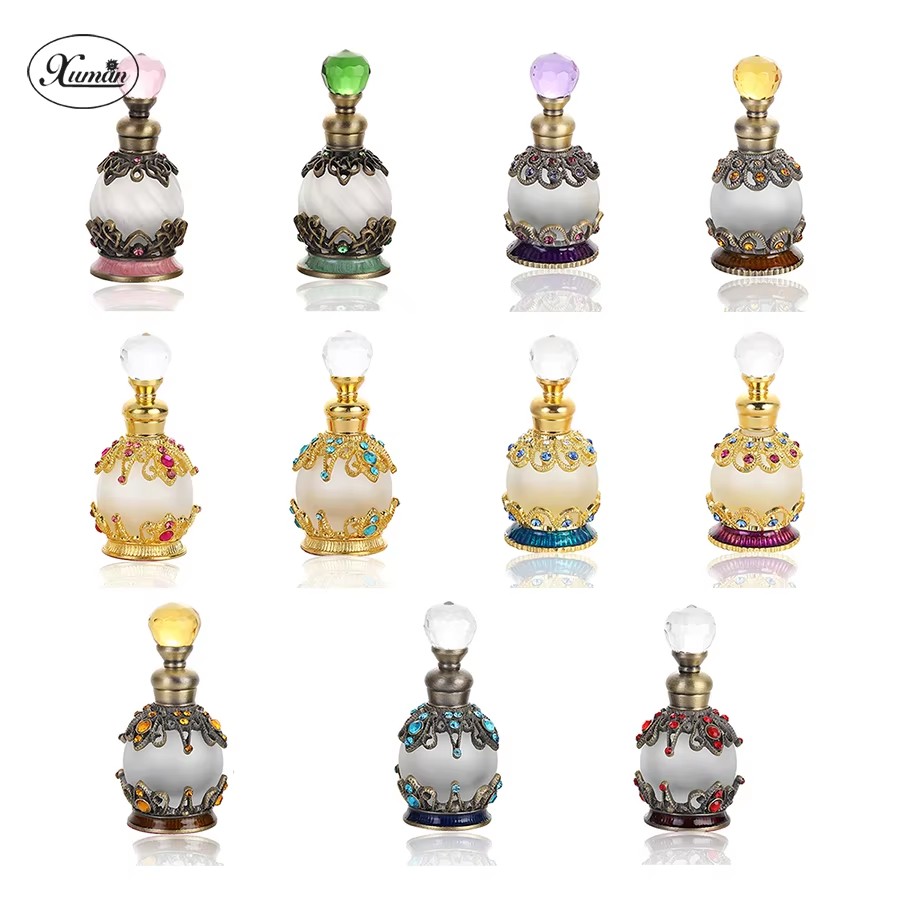 Home Fragrance Jar - 15ml หินโลหะขวดน้ําหอมรีฟิล Attar น้ํามันหอมระเหยกลิ่นหอมแก้วเปล่าขวดของขวัญงานแต่งงานโปรดปรานตกแต่งบ้าน