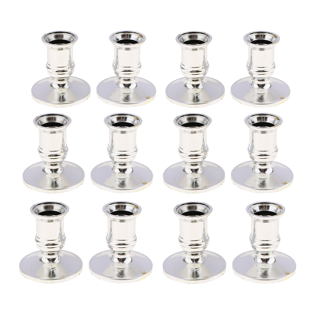 Beeswax Taper Candle - 12Pcs พลาสติก Chamberstick เรียวเสาเทียนฐานผู้ถือฐานเงิน