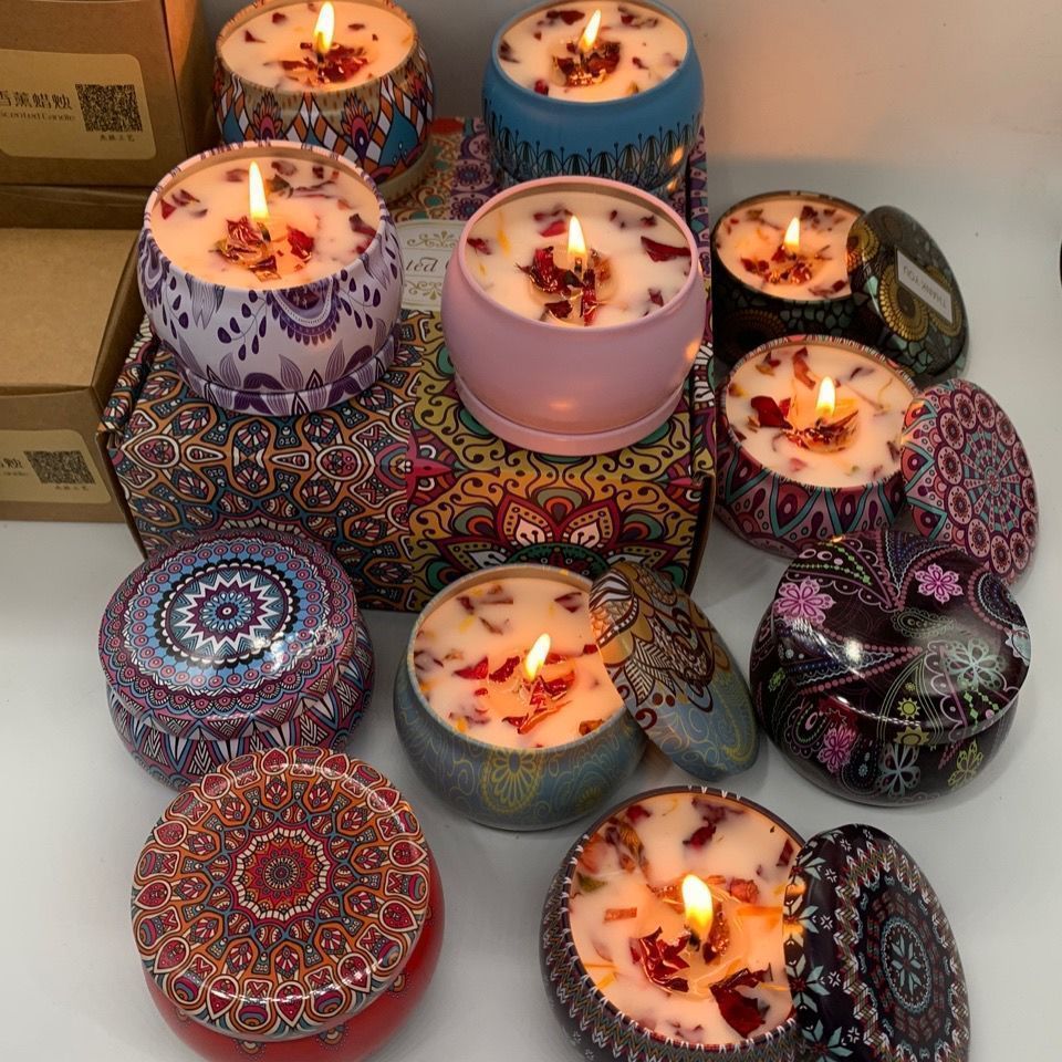 Home Fragrance Jar - เทียนหอมกลิ่นดอกไม้ในกระป๋องวินเทจ 1 ชิ้น ทำจากขี้ผึ้งถั่วเหลือง เหมาะสำหรับตกแต่งบ้าน ใช้ในงานแต่งงาน