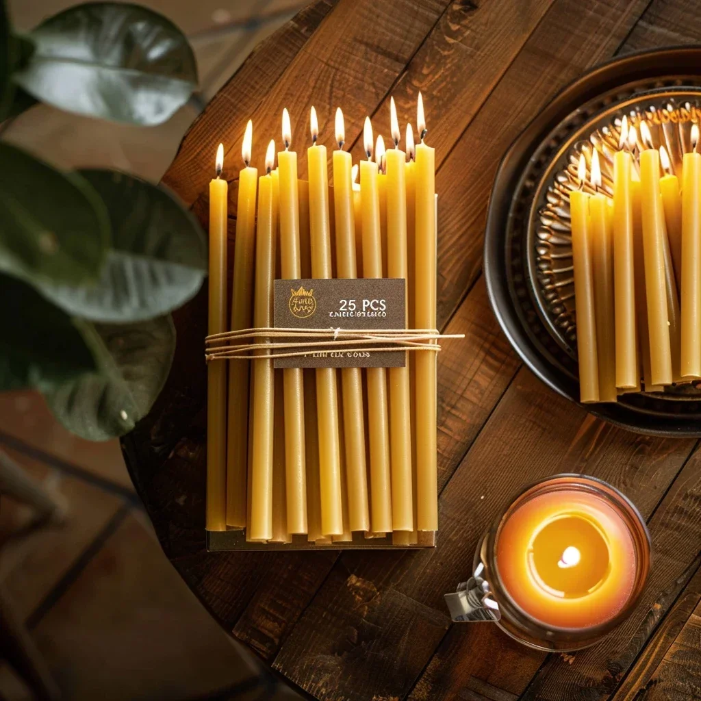 Beeswax Taper Candle - 25 PCS/1 PACK Hanukkah เทียนขี้ผึ้งธรรมชาติ Chanukah