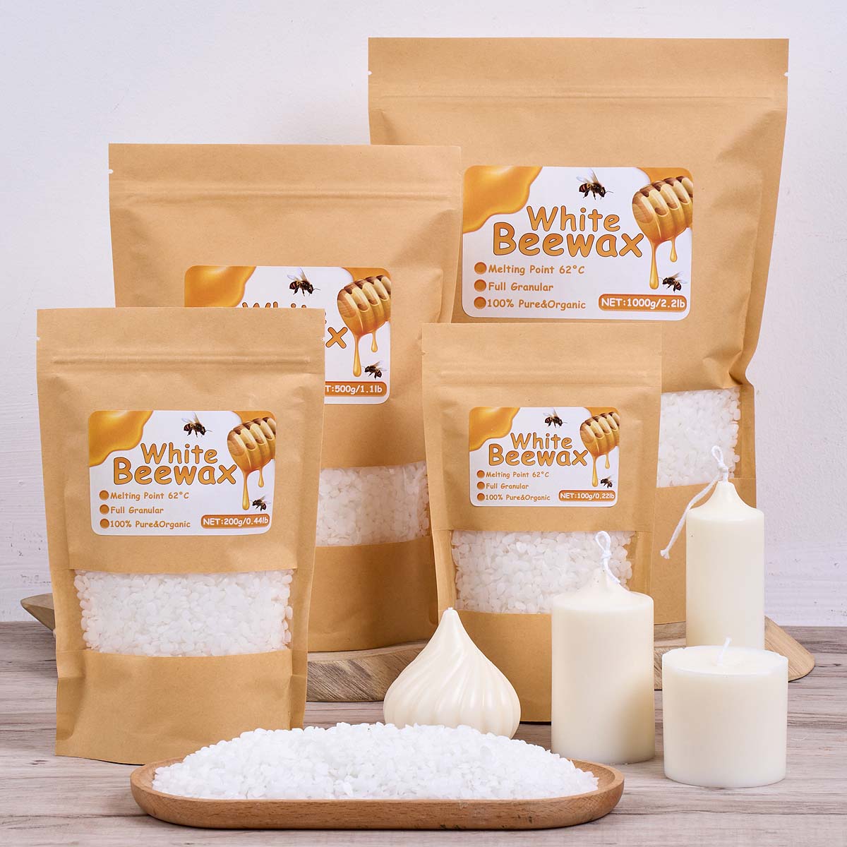 Beeswax Taper Candle - 1000 กรัมขี้ผึ้งสีขาว DIY เทียนทำวัสดุธรรมชาติบริสุทธิ์เม็ดถุงไร้กลิ่นขี้ผึ้งอนุภาควัตถุดิบหัตถกรรมซัพพลายเออร์