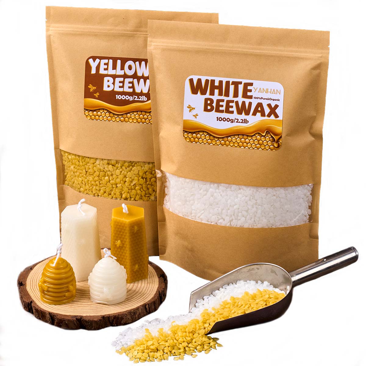 1000g เม็ดธรรมชาติบริสุทธิ์สีข - Beeswax Taper Candle บทวิจารณ์และราคา
